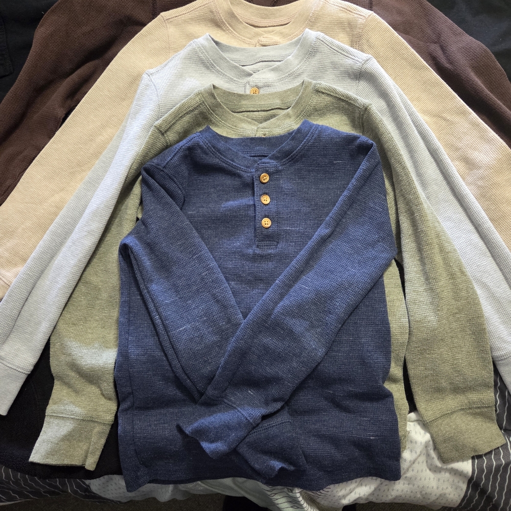 Men's Henley Shirts in Blue, Beige, and Brown